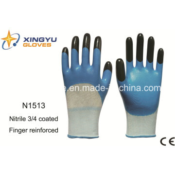 Poliéster Shell Nitrilo recubierto guantes de trabajo de seguridad (N1513)